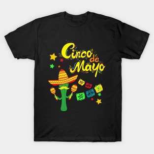 Cinco De Mayo Fun colorful celebration fifth may Mexican style cactus in Sombrero T-Shirt